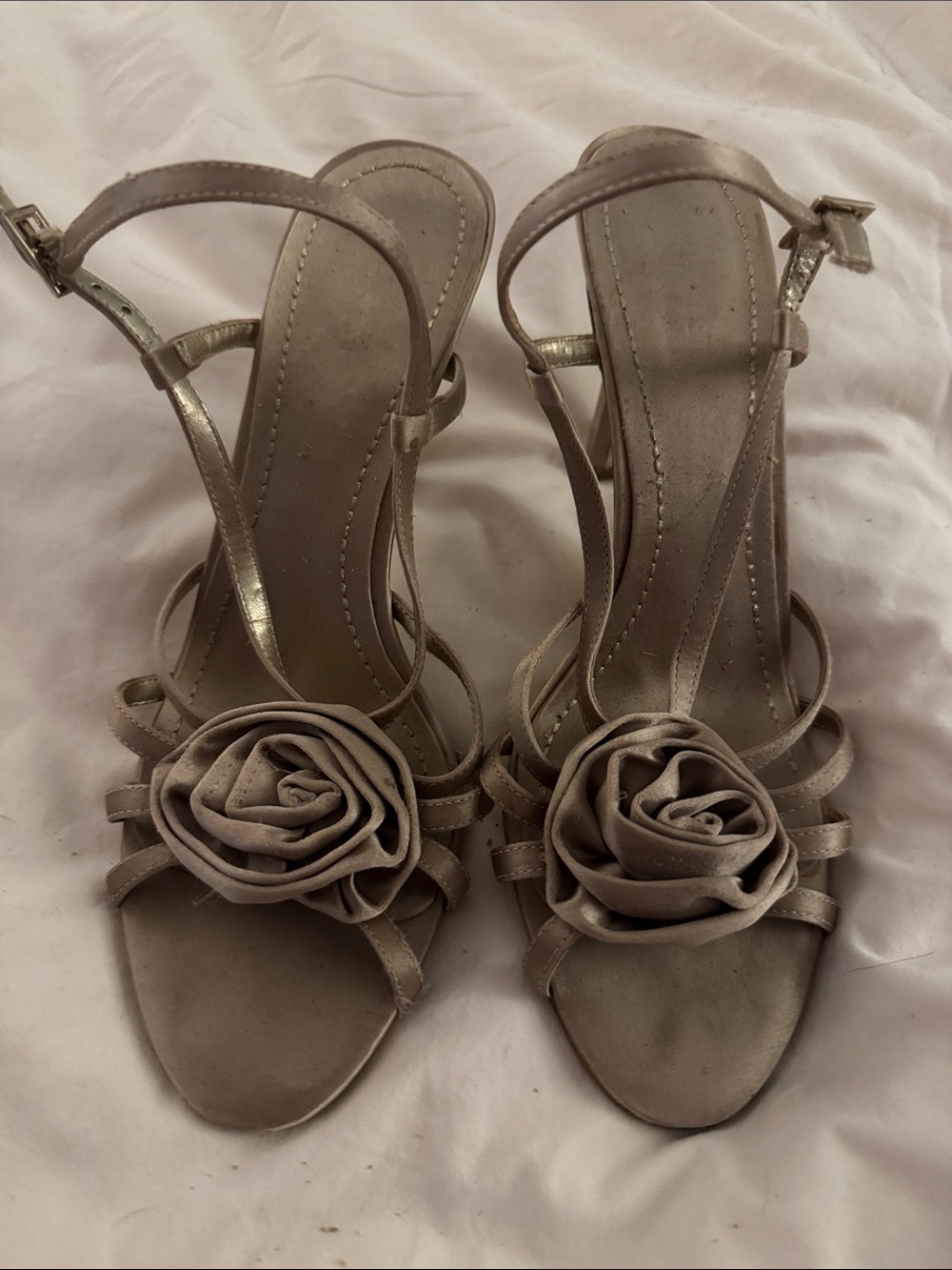 Nine West Taupe Strappy Heeled Sandals with Floral Accent